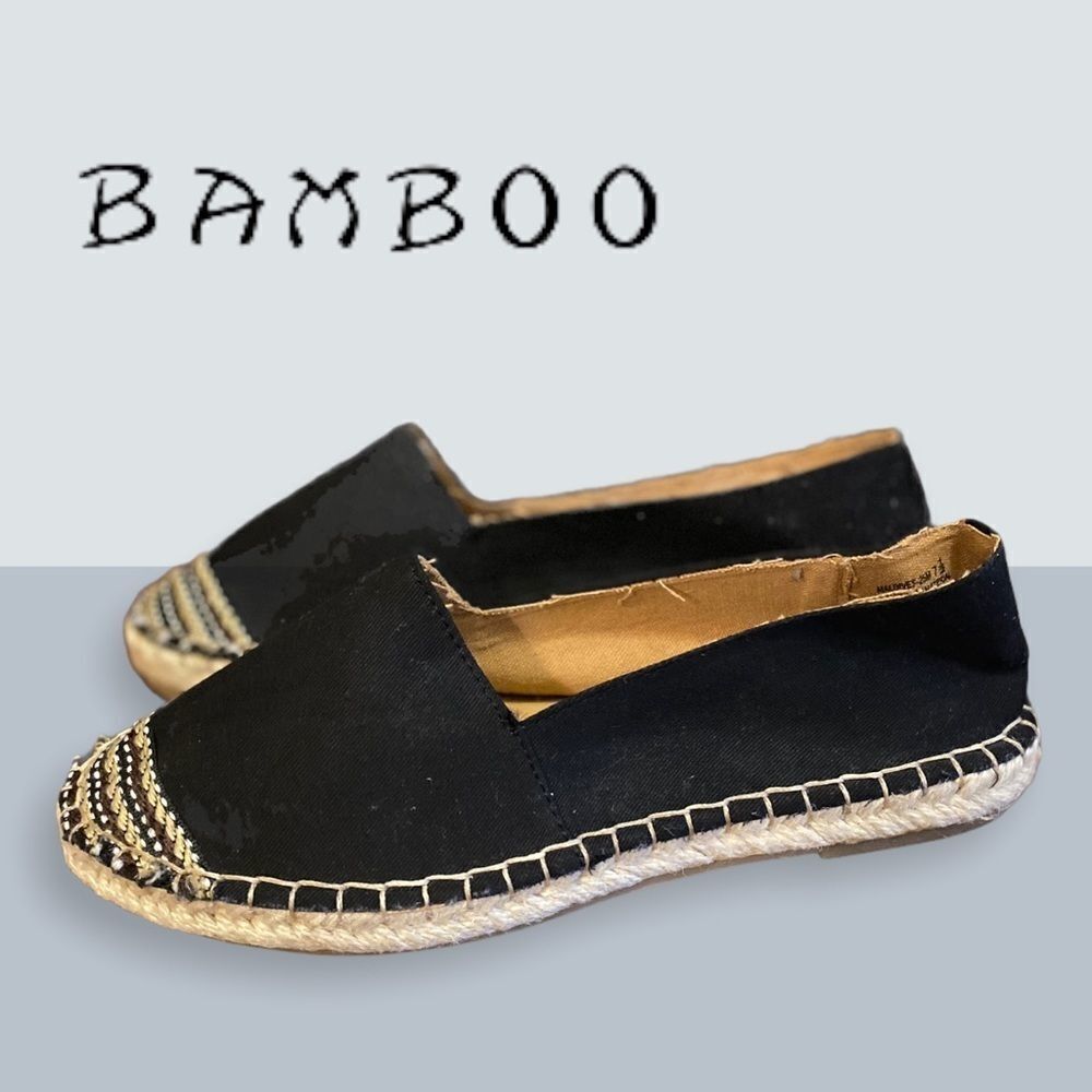 NWOT Bamboo Black Canvas Espadrille Loafers 7.5